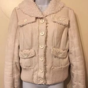 GUESS Coat Soft Ivory Faux Suede Faux Fur